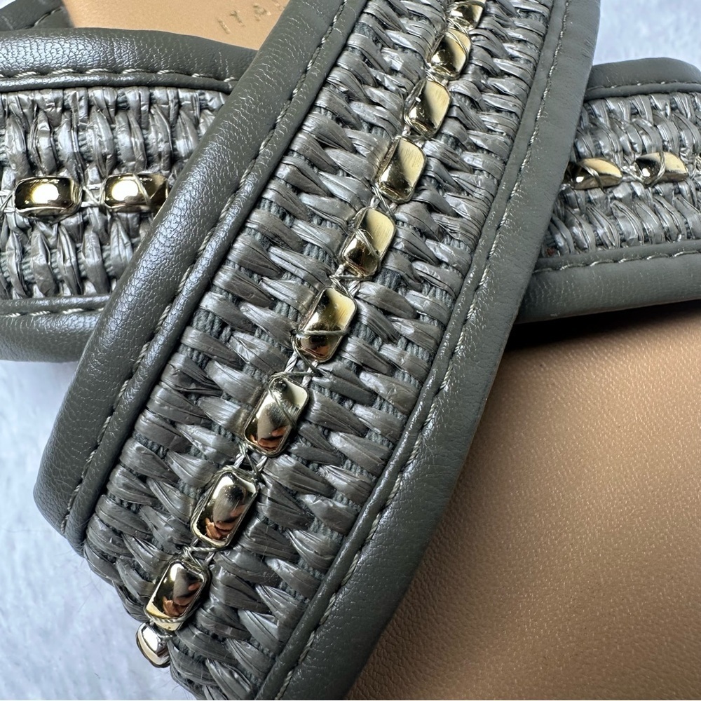 Toscanella Made In Italy Flat Sandals Beaded Army Green Leather Strap Size 8 - Picture 9 of 13